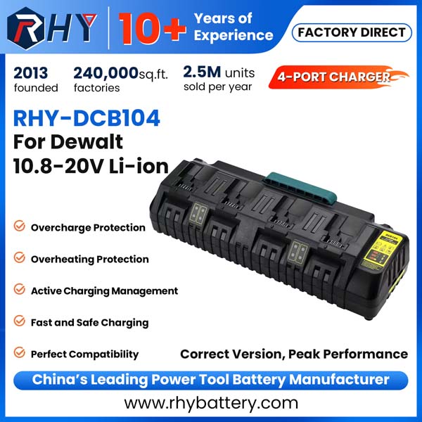 4-Port Lithium-ion Battery Charger For Dewalt 10.8V-20V Flexvolt 20V/60V Max Batteries DCB104