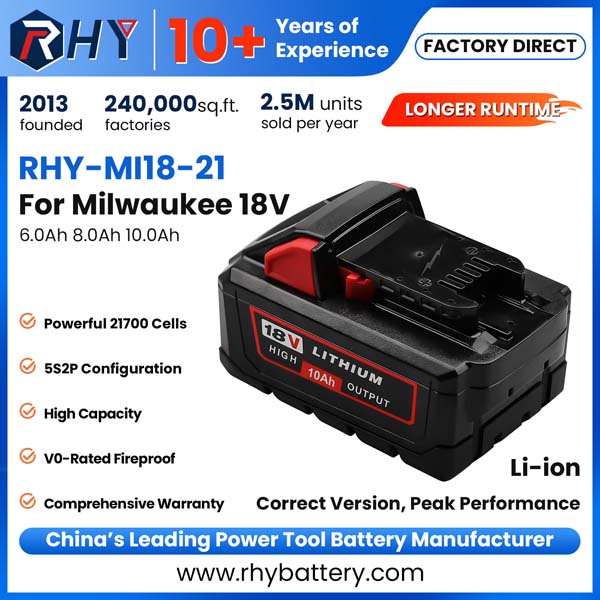 18V 6Ah 8Ah 10Ah Li-Ion Compatible Battery For Milwaukee M18 HB8 HB6 48-11-1880 48-11-1865 21700 Battery Cells
