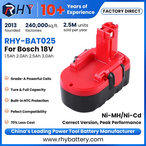 18V 1.5Ah 2.0Ah 2.5Ah 3.0Ah Ni-Cd Ni-MH Power Tool Battery For Bosch BAT025 BAT181 BAT160