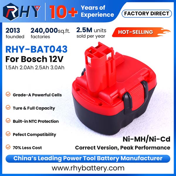 12V 1.5Ah 2.0Ah 2.5Ah 3.0Ah Ni-MH Ni-Cd Replacement Battery For Bosch BAT043 BAT045 BAT049