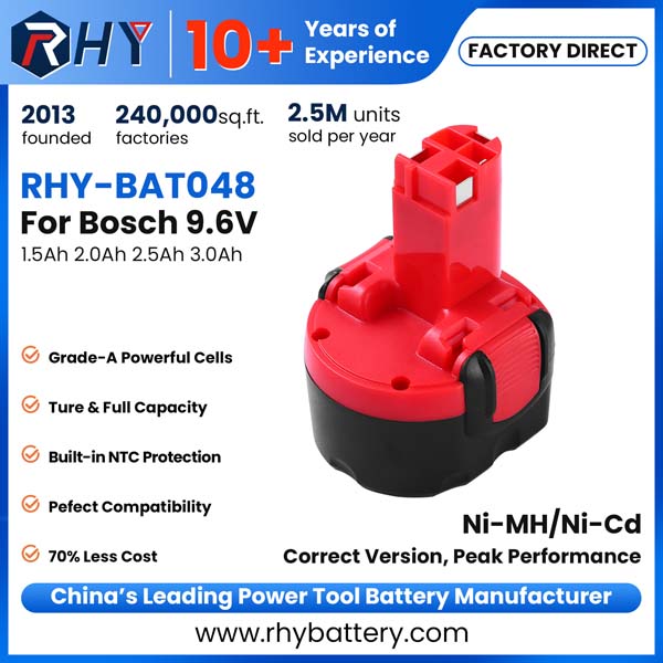9.6V 1.5Ah 2.0Ah 2.5Ah 3.0Ah Ni-MH Ni-Cd For Bosch Power Tool Battery BAT048 BAT119 BH974H