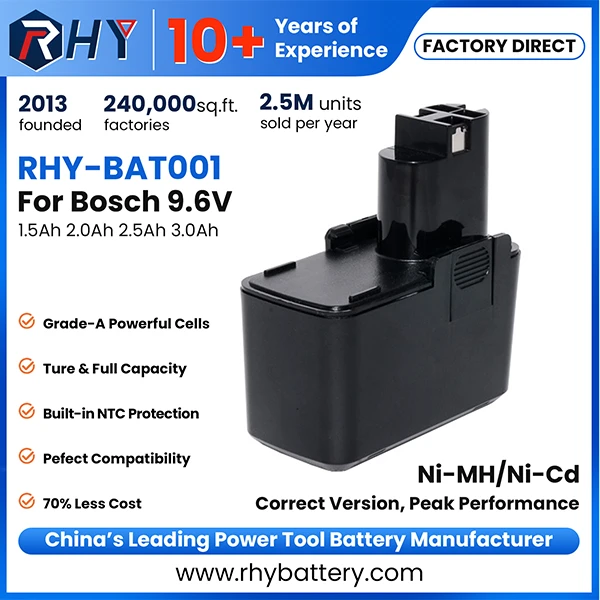9.6V 1.5Ah 2.0Ah 2.5Ah 3.0Ah Ni-MH Ni-Cd Power Tool Battery Replacement For Bosch BAT001 BH-974 BH-974L