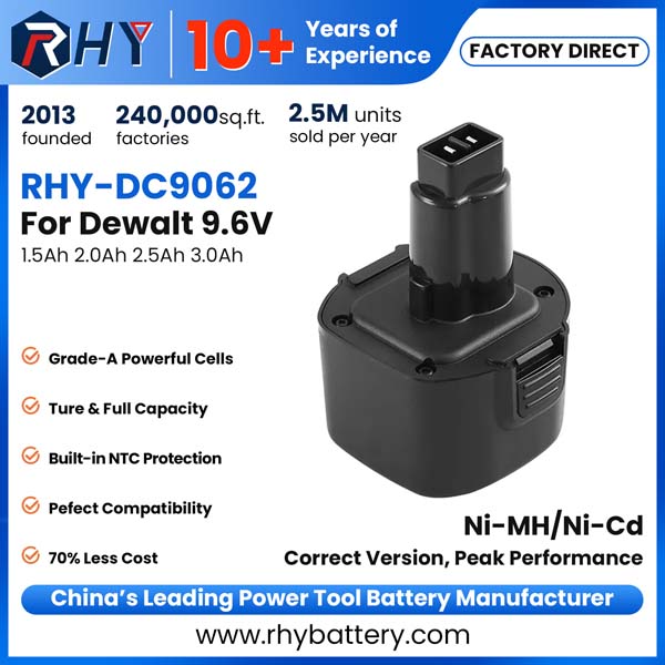 9.6V 1.5Ah 2Ah 2.5Ah 3Ah Ni-MH & Ni-Cd Battery For DeWalt Cordless Drill DE9062 DW9062 