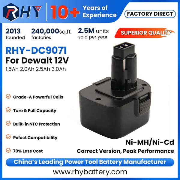 12V 1.5Ah 2Ah 2.5Ah 3Ah Ni-MH & Ni-Cd Rechargeable DeWalt Battery for XRP Power Tool DC9071 DW9071 DE9071