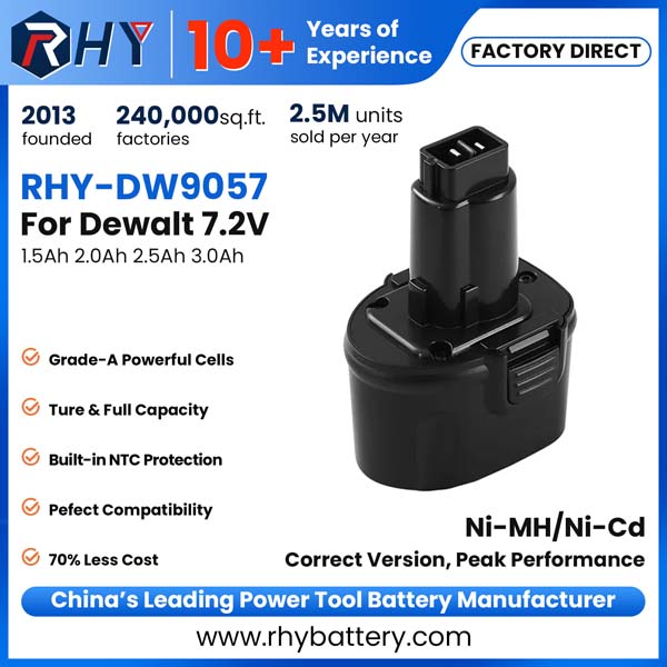 7.2V 1.5Ah 2Ah 2.5Ah 3Ah Ni-MH & Ni-Cd Battery Replace DeWalt XRP Cordless Drill Battery DW9057 DE9057