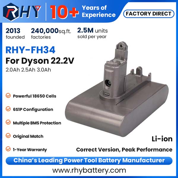 22.2V 2.0Ah 2.5Ah 3.0Ah Vacuum Cleaner Battery Replacement For Dyson DC34 DC35 DC44 DC45 DC56 (TYPE-B) 965557-06