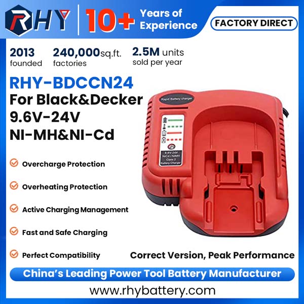 Replacement Black & Decker 9.6V-18V-24V NiCd & NiMH Battery Charger BDCCN24 BDFC240