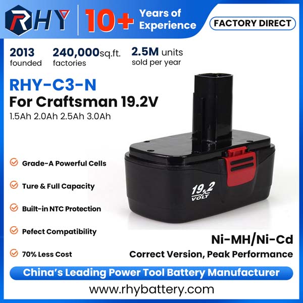 19.2V Ni-Cd & Ni-MH 1.5Ah 2.0Ah 2.5Ah 3.0Ah Replacement Battery For Craftsman 11375 11376