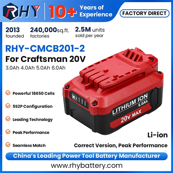 Upgrade 20V 3.0Ah 4.0Ah 5.0Ah 6.0Ah Lithium-ion Battery Replace For Craftsman CMCB204 CMCB206 