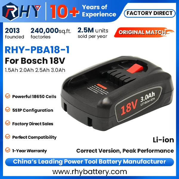18V 1.5Ah 2.0Ah 2.5Ah 3.0Ah Li-ion Battery For Bosch PBA 18V 1607A350RY 2607337199 1600A005B0